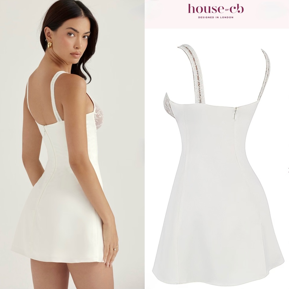 House of CB Cassandra Ivory satin and Lace mini dress - Picture 3 of 16